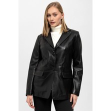 Deriderim Louisa Siyah Blazer Kadın Hakiki Deri Ceket