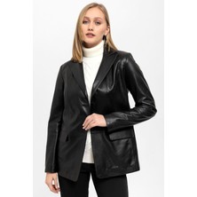 Deriderim Louisa Siyah Blazer Kadın Hakiki Deri Ceket