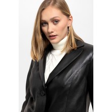 Deriderim Louisa Siyah Blazer Kadın Hakiki Deri Ceket