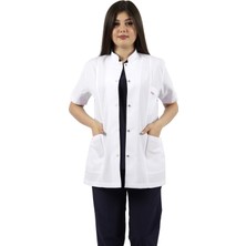 Seza Tekstil Hakim Yaka Kısa Kol Beyaz Kadın Doktor Öğretmen Hemşire Laboratuvar Önlüğü