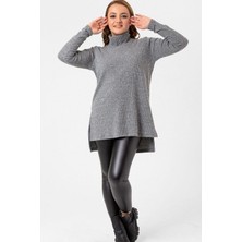 Laranor Gri Büyük Beden Dik Balıkçı Yaka Yandan Yırtmaçlı Bluz&Kazak 42 Gri