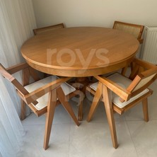 Roys Ahşap 100 Cm Koyu Naturel Yuvarlak Açılabilen Baba Ayak Yemek Masası