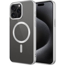 HTstore Apple iPhone Uyumlu 15 Pro Kılıf Mat Tasarımlı Magsafe Wireless Şarj Özellikli Zore Mat Setro Kapak-Gümüş