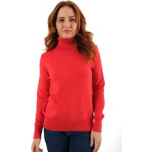 Trist Star Kadın Kırmızı %100 Organik Pamuk Balıkçı Yaka Triko Kazak Örme Bluz TRIST-6103