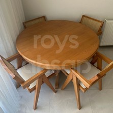 Roys Ahşap 120 Cm Koyu Naturel Yuvarlak Açılabilen Baba Ayak Yemek Masası