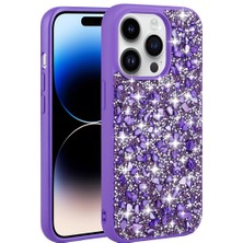 HTstore Apple iPhone Uyumlu 14 Pro Max Kılıf Parlak Taşlı Tasarım Zore Linea Kapak-Mor