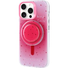 HTstore Apple iPhone Uyumlu 15 Pro Max Kılıf Magsafe Şarj Özellikli Tak-Çıkar Pop Soketli Zore Tiktok Kapak-Pembe Koyu