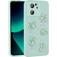 HTstore Xiaomi Uyumlu  Mi 13T Pro Kılıf Kabartma Figürlü Parlak Zore Toys Silikon Kapak-Açık Yeşil