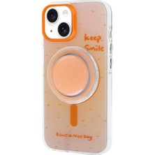 HTstore Apple iPhone Uyumlu 13 Kılıf Magsafe Şarj Özellikli Tak-Çıkar Pop Soketli Zore Tiktok Kapak-Turuncu
