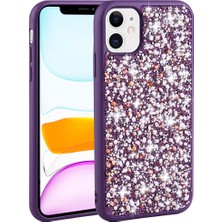 HTstore Apple iPhone Uyumlu 11 Kılıf Parlak Taşlı Tasarım Zore Linea Kapak-Derin Mor