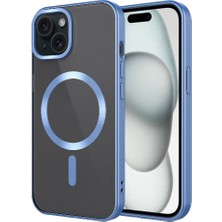 HTstore Apple iPhone Uyumlu 15 Plus Kılıf Mat Tasarımlı Magsafe Wireless Şarj Özellikli Zore Mat Setro Kapak-Sierra Mavi