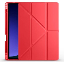 HTstore Galaxy Uyumlu Tab S9 Kılıf Zore Tri Folding Kalem Bölmeli Standlı Kılıf-Kırmızı
