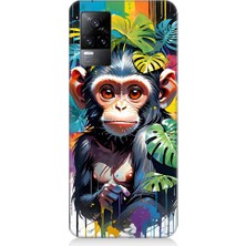 Teknomeg Vivo V21E Uyumlu Sevimli Maymun ve Yapraklar Desenli Silikon Kılıf