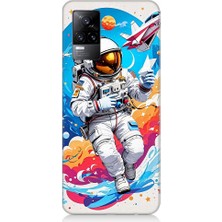Teknomeg Vivo V21E Uyumlu Astranot ve Uzay Aracı Desenli Silikon Kılıf