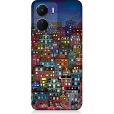 Teknomeg Vivo Y16 Uyumlu Minyatür Evler ve Gece Desenli Silikon Kılıf