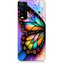 Teknomeg Vivo Y20 Uyumlu Renkli Kanatlı Kelebek Desenli Silikon Kılıf
