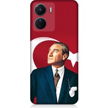 Teknomeg Vivo Y16 Uyumlu Mustafa Kemal Atatürk ve Bayrak Desenli Silikon Kılıf