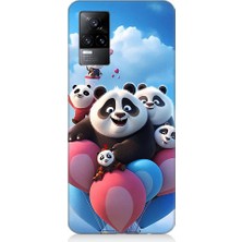 Teknomeg Vivo V21E Uyumlu Sevimli Pana Ailesi Uçan Balon Desenli Silikon Kılıf