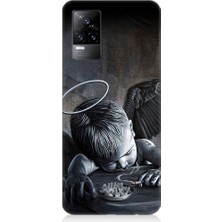 Teknomeg Vivo V21E Uyumlu Hayattan Bıkmış Melek Desenli Silikon Kılıf