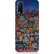 Teknomeg Vivo Y11S Uyumlu Minyatür Evler ve Gece Desenli Silikon Kılıf