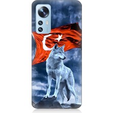 Teknomeg Xiaomi 12 Uyumlu Kurt Göktürk ve Bayrak Desenli Silikon Kılıf