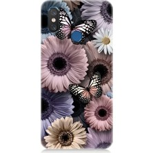 Teknomeg Xiaomi Mi 8s Uyumlu Pastel Renkli Çiçekler ve Kelebekler Desenli Silikon Kılıf