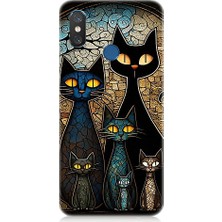 Teknomeg Xiaomi Mi 8 Uyumlu Vitray Kedi Ailesi Desenli Silikon Kılıf