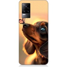 Teknomeg Vivo V21E Uyumlu Sevimli Köpek ve Kelebek Desenli Silikon Kılıf