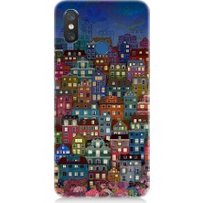 Teknomeg Xiaomi Mi 8 Uyumlu Minyatür Evler ve Gece Desenli Silikon Kılıf