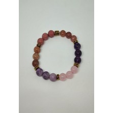 Bade Accessories 8 mm Rodonit, Pembe Kuvars, Lepidolit, Çilek Kuvars, Güneş Taşı, Ametist Doğaltaş Bileklik