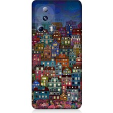 Teknomeg Xiaomi Mi 13 Lite Uyumlu Minyatür Evler ve Gece Desenli Silikon Kılıf