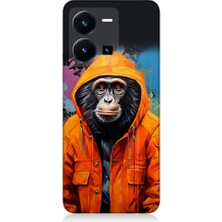 Teknomeg Vivo Y22S Uyumlu Kapşonlu Maymun Desenli Silikon Kılıf