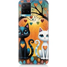 Teknomeg Vivo Y53S Uyumlu Aşık Siyah ve Beyaz Kediler Desenli Silikon Kılıf