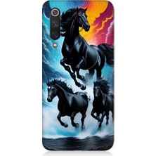 Teknomeg Xiaomi Mi 9se Uyumlu Siyah Atlar Desenli Silikon Kılıf