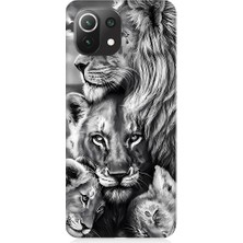 Teknomeg Xiaomi Mi 11 Lite Uyumlu Siyah Beyaz Aslan Ailesi Desenli Silikon Kılıf