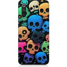 Teknomeg Xiaomi Mi 9se Uyumlu Renkli Kurukafalar Desenli Silikon Kılıf