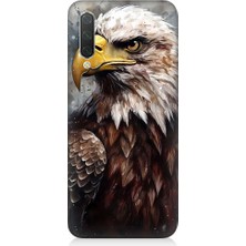 Teknomeg Xiaomi Mi 9 Lite Uyumlu Asil Beyaz Başlı Siyah Kartal Desenli Silikon Kılıf