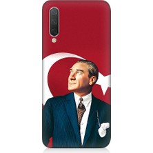 Teknomeg Xiaomi Mi 9 Lite Uyumlu Mustafa Kemal Atatürk ve Bayrak Desenli Silikon Kılıf