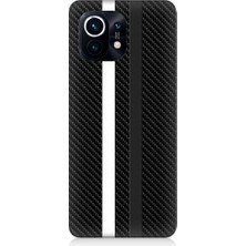 Teknomeg Xiaomi Mi 11 Uyumlu Siyah Beyaz Karbon Motif Desenli Silikon Kılıf