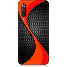 Teknomeg Xiaomi Mi 9se Uyumlu Turuncu Siyah Karbon Desenli Silikon Kılıf