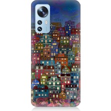 Teknomeg Xiaomi 12 Uyumlu Minyatür Evler ve Gece Desenli Silikon Kılıf