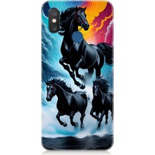 Teknomeg Xiaomi Mi 8 Uyumlu Siyah Atlar Desenli Silikon Kılıf