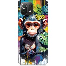 Teknomeg Xiaomi Mi 11 Lite Uyumlu Sevimli Maymun ve Yapraklar Desenli Silikon Kılıf