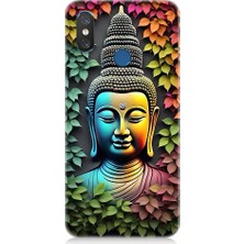 Teknomeg Xiaomi Mi 8 Uyumlu Budha ve Sarmaşık Yapraklar Desenli Silikon Kılıf