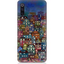 Teknomeg Xiaomi Mi 9 Uyumlu Minyatür Evler ve Gece Desenli Silikon Kılıf