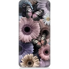 Teknomeg Xiaomi Mi 9 Uyumlu Pastel Renkli Çiçekler ve Kelebekler Desenli Silikon Kılıf