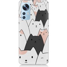 Teknomeg Xiaomi 12 Uyumlu Gülen Mutlu Kediler Desenli Silikon Kılıf