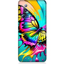 Teknomeg Xiaomi Mi 13 Lite Uyumlu Renkli Boya ve Kelebek Desenli Silikon Kılıf