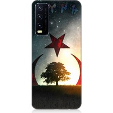 Teknomeg Vivo Y20 Uyumlu Göktürkçe Türk ve Ağaç Bayrak Desenli Silikon Kılıf