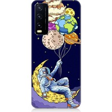 Teknomeg Vivo Y20 Uyumlu Astronot ve Gezegenler Desenli Silikon Kılıf